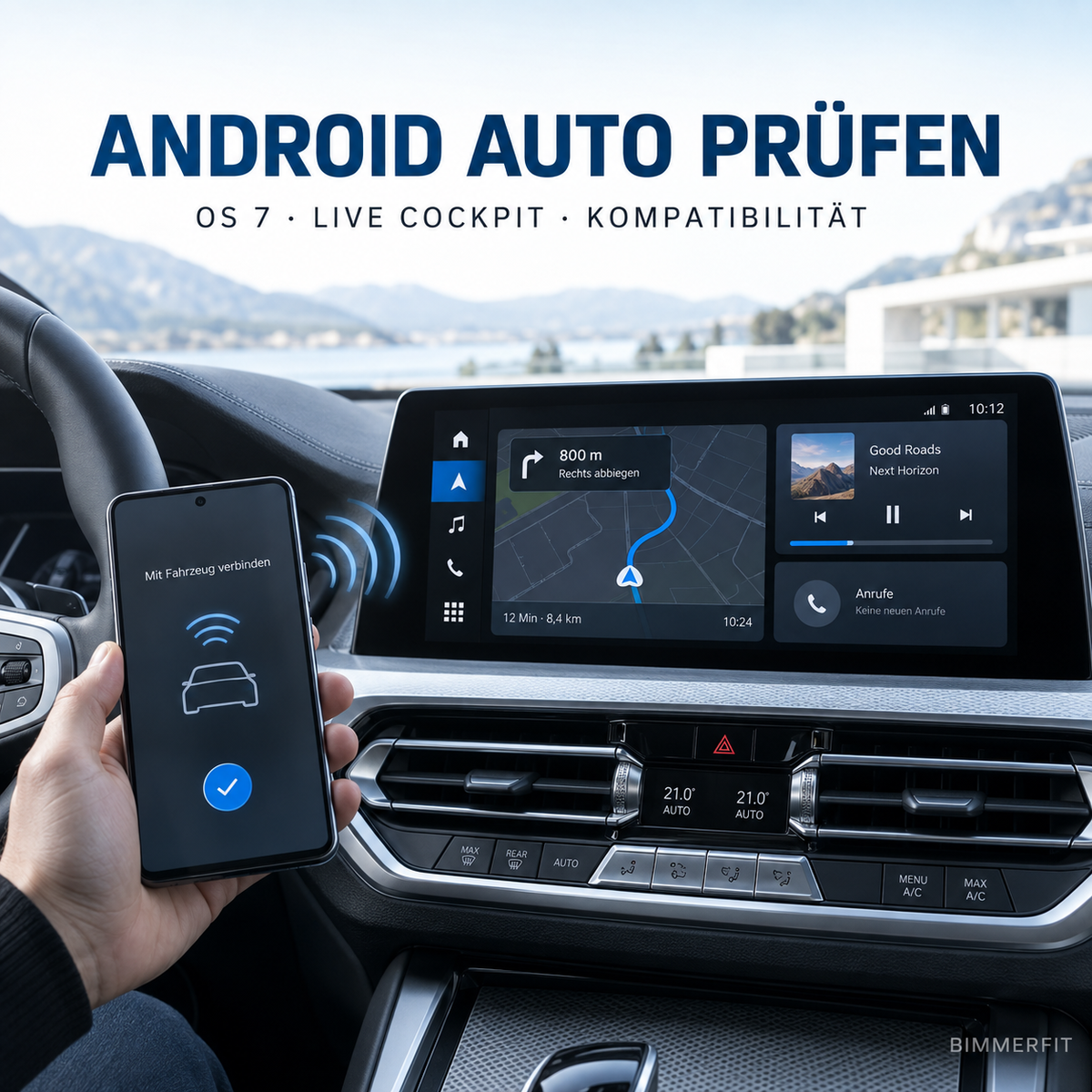 BMW Android Auto Kompatibilitätsprüfung mit Infotainment-Display und Smartphone