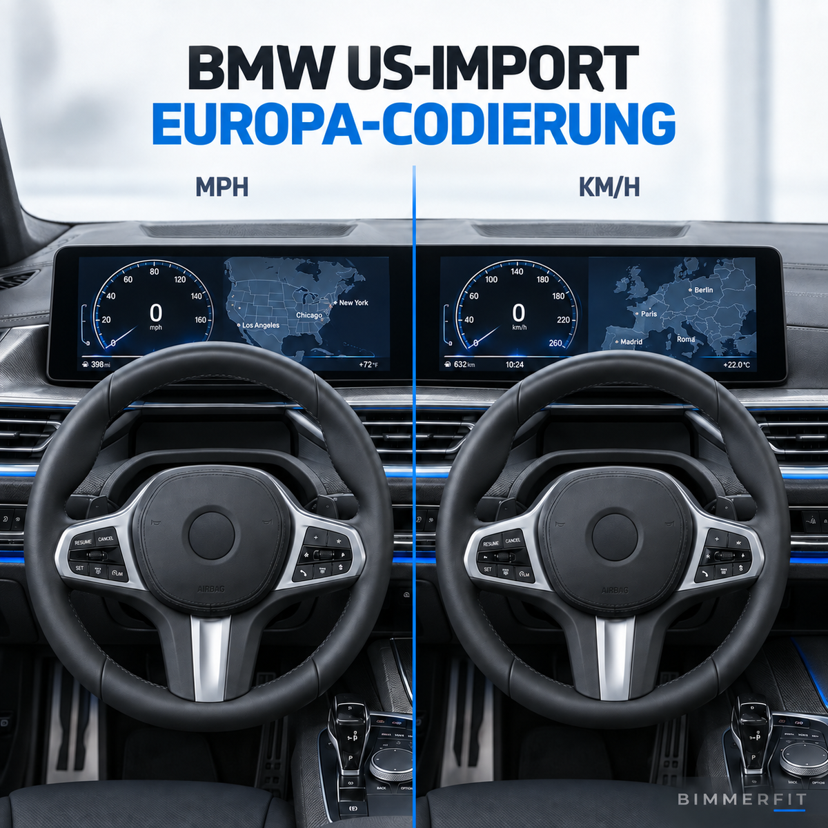 BMW US-Import Cockpit mit MPH- und KM/H-Anzeige zur Europa-Codierung