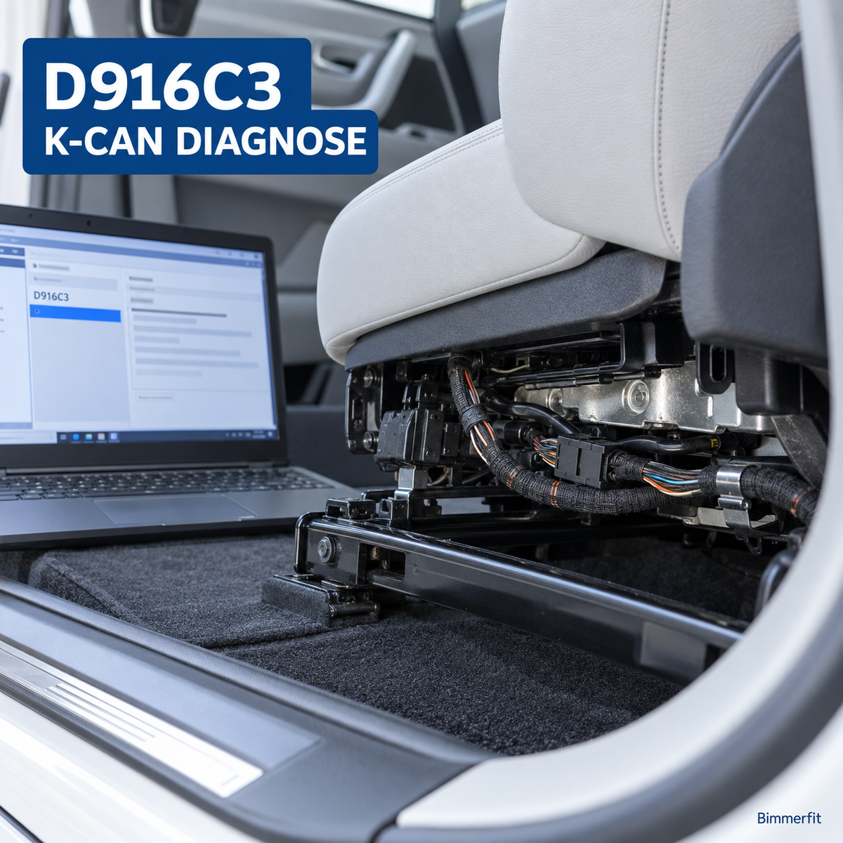 BMW Fehler D916C3 – K-CAN-Diagnose am Kabelbaum unter dem Vordersitz