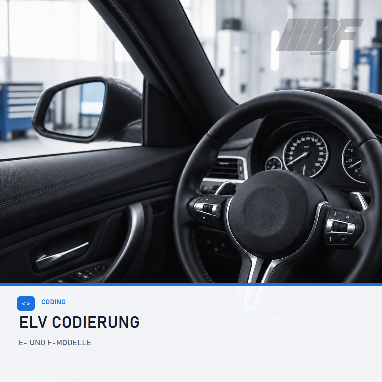 BMW Fahrerbereich mit Lenkrad und Instrumenten für ELV-Codierung