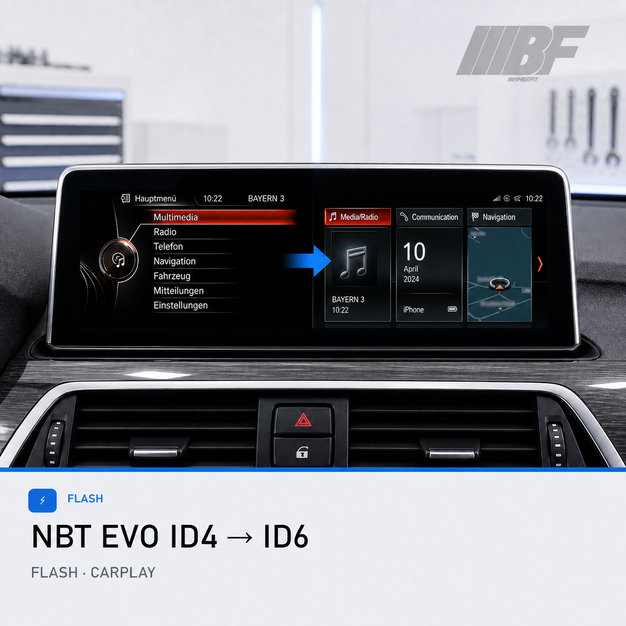 Realistischer Vergleich des NBT EVO ID4 Listenmenüs mit dem ID6 Kachelmenü
