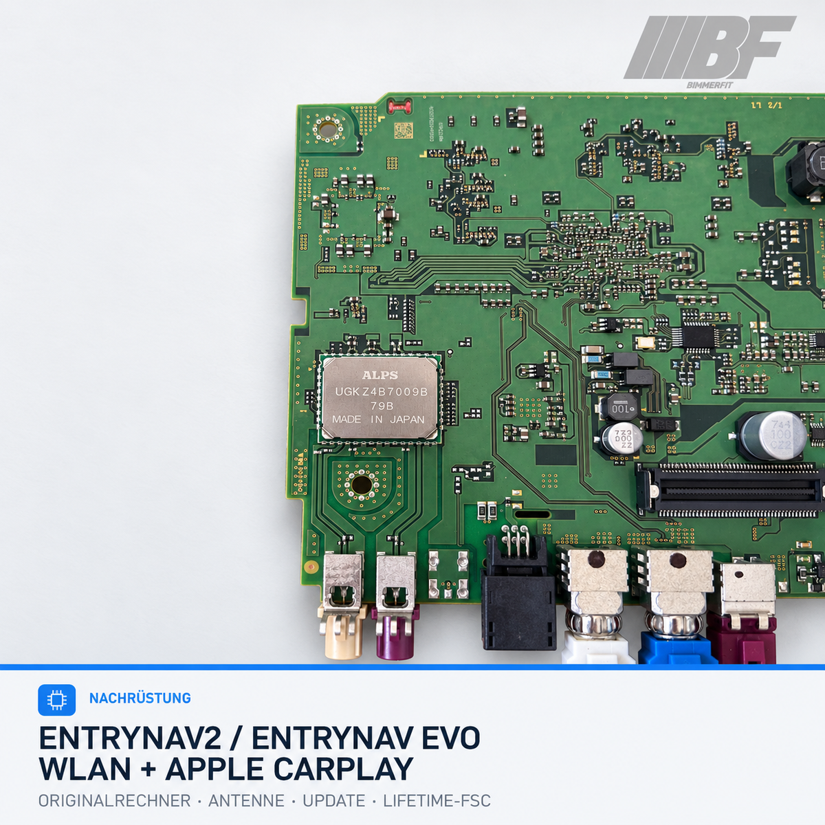 Enhanced photograph of an original EntryNav2 circuit board – Wi-Fi retrofit with Apple CarPlay