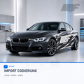 BMW import vehicle with Japanese, Korean and German flags, Bimmerfit logo and black-and-white side graphics